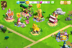 Size: 960x640 | Tagged: safe, gameloft, screencap, character:bon bon, character:cheerilee, character:cup cake, character:derpy hooves, character:pinkie pie, character:sweetie drops, character:twilight sparkle, species:pegasus, species:pony, barn, female, game screencap, golden oaks library, mare, sugarcube corner, windmill