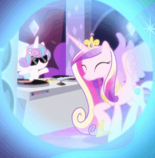 Size: 506x515 | Tagged: safe, screencap, character:princess cadance, character:princess flurry heart, species:alicorn, species:pony, episode:a royal problem, g4, my little pony: friendship is magic, animated, club can't handle me, context is for the weak, cropped, cute, cutedance, dancing, dj flurry heart, dream, dream orbs, duo, female, flurrybetes, gif, mother and daughter, reference, speakers, stabilized, sunglasses, turntable