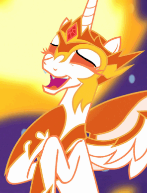 Size: 296x388 | Tagged: safe, screencap, character:daybreaker, character:princess celestia, species:alicorn, species:pony, episode:a royal problem, g4, my little pony: friendship is magic, animated, cropped, gif, laughing, solo