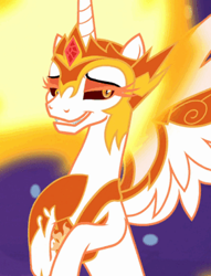 Size: 296x388 | Tagged: safe, screencap, character:daybreaker, character:princess celestia, species:alicorn, species:pony, episode:a royal problem, g4, my little pony: friendship is magic, cropped, lidded eyes, looking at you, smiling, smirk, solo, spread wings, wings