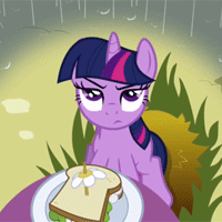 Size: 200x200 | Tagged: safe, screencap, character:twilight sparkle, character:twilight sparkle (unicorn), species:pony, species:unicorn, episode:the ticket master, g4, my little pony: friendship is magic, animated, cropped, daffodil and daisy sandwich, reaction image, sandwich, solo