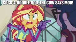 Size: 888x499 | Tagged: safe, screencap, character:sunset shimmer, character:twilight sparkle, character:twilight sparkle (scitwi), species:eqg human, equestria girls:friendship games, g4, my little pony:equestria girls, angry, crazy steve, drake & josh, exploitable meme, image macro, meme, sunset yells at twilight