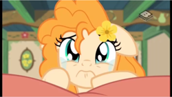 Size: 960x542 | Tagged: safe, screencap, character:pear butter, species:earth pony, species:pony, episode:the perfect pear, g4, my little pony: friendship is magic, 3:, crying, cute, female, floppy ears, frown, looking at you, mare, pearabetes, pouting, sad, sadorable, solo