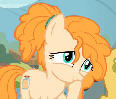 Size: 400x339 | Tagged: safe, screencap, character:grand pear, character:pear butter, species:pony, episode:the perfect pear, g4, my little pony: friendship is magic, animated, cropped, cute, gif, laughing, laughingmares.jpg, pearabetes, solo focus
