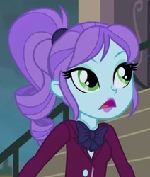 Size: 287x338 | Tagged: safe, screencap, character:crystal lullaby, my little pony:equestria girls, bow tie, clothing, cropped, crystal prep academy uniform, female, open mouth, school uniform, solo