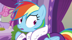 Size: 1280x720 | Tagged: safe, screencap, character:lavender essence, character:rainbow dash, species:pony, episode:applejack's day off, bathrobe, clothing, rainbow dash is best facemaker, robe