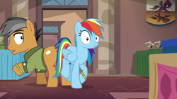 Size: 1280x720 | Tagged: safe, screencap, character:quibble pants, character:rainbow dash, species:pony, episode:stranger than fanfiction, butt bump, butt to butt, butt touch