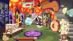Size: 1280x720 | Tagged: safe, screencap, character:discord, species:draconequus, episode:discordant harmony, g4, my little pony: friendship is magic, boomerang (tv channel), discord's house, donut, duality, food, lava, portal