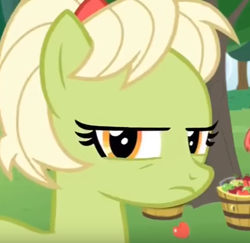 Size: 441x428 | Tagged: safe, screencap, character:granny smith, species:earth pony, species:pony, episode:the perfect pear, g4, my little pony: friendship is magic, adorasmith, cropped, cute, madorable, solo, young granny smith