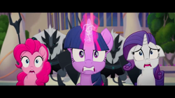 Size: 1280x720 | Tagged: safe, official, screencap, character:pinkie pie, character:rarity, character:twilight sparkle, character:twilight sparkle (alicorn), species:alicorn, species:pony, my little pony: the movie (2017), angry, floppy ears