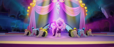 Size: 400x167 | Tagged: safe, official, screencap, character:songbird serenade, species:pony, my little pony: the movie (2017), animated, background dancers, backup dancers, gif, sia (singer)