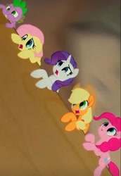 Size: 640x931 | Tagged: safe, screencap, character:applejack, character:fluttershy, character:pinkie pie, character:rarity, character:spike, species:dragon, species:earth pony, species:pony, species:unicorn, my little pony: the movie (2017), cropped, derp, female, male, mare