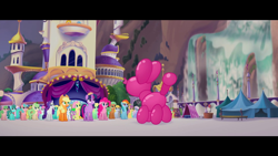 Size: 1920x1080 | Tagged: safe, screencap, character:applejack, character:fluttershy, character:pinkie pie, character:rainbow dash, character:rarity, character:spike, character:twilight sparkle, character:twilight sparkle (alicorn), species:alicorn, species:dragon, species:pony, my little pony: the movie (2017), brian (balloon animal), imminent pain, mane six