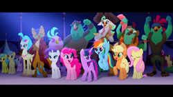 Size: 1920x1080 | Tagged: safe, screencap, character:applejack, character:boyle, character:capper dapperpaws, character:captain celaeno, character:clear skies, character:fluttershy, character:golden delicious, character:lemon hearts, character:lix spittle, character:mullet, character:murdock, character:pinkie pie, character:princess skystar, character:rainbow dash, character:rarity, character:red delicious, character:twilight sparkle, character:twilight sparkle (alicorn), species:alicorn, species:anthro, species:classical hippogriff, species:earth pony, species:hippogriff, species:pegasus, species:pony, species:unicorn, my little pony: the movie (2017), anthro with ponies, apple family member, background pony, female, male, mane six, mare, parrot pirates, pirate, stallion