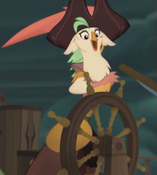 Size: 477x531 | Tagged: safe, screencap, character:captain celaeno, species:anthro, my little pony: the movie (2017), clothing, cropped, hat, pirate hat, solo