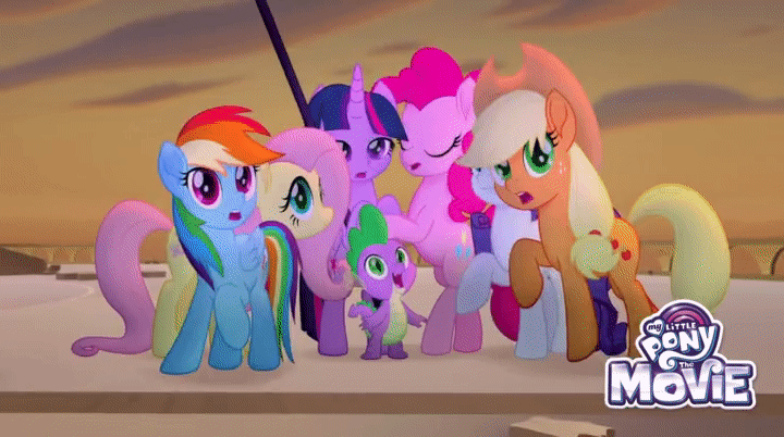Size: 720x402 | Tagged: safe, screencap, character:applejack, character:fluttershy, character:pinkie pie, character:rainbow dash, character:rarity, character:spike, character:twilight sparkle, character:twilight sparkle (alicorn), species:alicorn, species:dragon, species:pony, my little pony: the movie (2017), animated, gif, mlp gif creator, staff, staff of sacanas