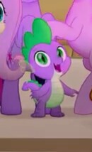 Size: 130x214 | Tagged: safe, screencap, character:spike, species:dragon, my little pony: the movie (2017), cropped, looking at you, offscreen character, smiling, solo