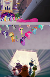 Size: 571x881 | Tagged: safe, screencap, character:applejack, character:fluttershy, character:pinkie pie, character:rainbow dash, character:rarity, character:spike, character:twilight sparkle, character:twilight sparkle (alicorn), species:alicorn, species:dragon, species:pony, my little pony: the movie (2017), brian (balloon animal), mane seven, mane six, nerdlucks, space jam