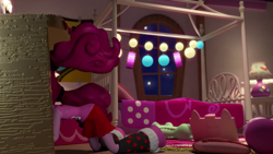 Size: 1280x720 | Tagged: safe, screencap, character:pinkie pie, my little pony:equestria girls, doll, equestria girls minis, pinkie pie's slumber party, solo, toy, youtube link