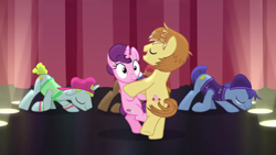Size: 1280x720 | Tagged: safe, screencap, character:feather bangs, character:sugar belle, species:pony, episode:hard to say anything, g4, my little pony: friendship is magic, battle for sugar belle, bipedal, dancing, youtube link