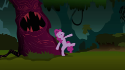 Size: 1280x720 | Tagged: safe, screencap, character:pinkie pie, species:pony, episode:friendship is magic, g4, my little pony: friendship is magic, everfree forest, laughter song, solo, tree