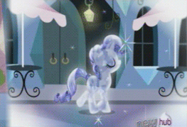 Size: 263x179 | Tagged: safe, screencap, character:rarity, species:crystal pony, species:pony, species:unicorn, episode:the crystal empire, g4, my little pony: friendship is magic, animated, bedroom eyes, crystal rarity, crystallized, female, gif, mare, picture for breezies, raised hoof, solo