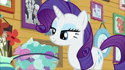 Size: 1920x1080 | Tagged: safe, screencap, character:chipcutter, character:diamond tiara, character:featherweight, character:rarity, species:pony, episode:forever filly, g4, my little pony: friendship is magic, food, mint, rarity looking at food