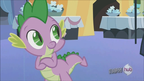 Size: 500x281 | Tagged: safe, screencap, character:spike, episode:the crystal empire, g4, my little pony: friendship is magic, animated, hub logo, implied twilight sparkle, levitation, magic, offscreen character, solo, telekinesis