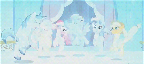 Size: 500x222 | Tagged: safe, screencap, character:applejack, character:fluttershy, character:pinkie pie, character:rainbow dash, character:rarity, character:shining armor, species:crystal pony, species:earth pony, species:pegasus, species:pony, species:unicorn, episode:the crystal empire, g4, my little pony: friendship is magic, animated, crystallized, female, male, mane five, mare, stallion