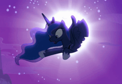 Size: 990x680 | Tagged: safe, screencap, character:princess luna, species:alicorn, species:changeling, species:pony, episode:to where and back again, g4, my little pony: friendship is magic, animated, dream, dream walker luna, eyes closed, female, frown, glow, kidnapped, leaning, mare, moon, no sound, open mouth, portal, pulling, solo, spread wings, struggling, talking, webm, wide eyes, wings