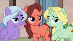 Size: 1920x1080 | Tagged: safe, screencap, character:dear darling, character:fond feather, character:swoon song, species:pony, episode:hard to say anything, g4, my little pony: friendship is magic, animated, bimbettes, laughing, laughingmares.jpg, no sound, one eye closed, waving, webm, wink