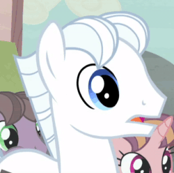 Size: 416x412 | Tagged: safe, screencap, character:double diamond, species:pony, episode:the cutie map, g4, my little pony: friendship is magic, animated, cute, dawwww, double dawwmond, happy, no sound, reaction image, smiling, webm, white