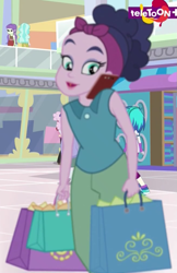 Size: 657x1014 | Tagged: safe, screencap, character:dj pon-3, character:paisley, character:starlight, character:vinyl scratch, equestria girls:mirror magic, g4, my little pony:equestria girls, background human, cellphone, coral pink, cropped, phone, shopping bags, smartphone, starlight