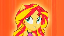 Size: 1920x1080 | Tagged: safe, screencap, character:sunset shimmer, equestria girls:rainbow rocks, g4, my little pony:equestria girls, female, glow, grin, ponied up, sleeveless, smiling, solo, sparkles, transformation