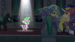 Size: 1920x1080 | Tagged: safe, screencap, character:shining armor, character:spike, character:thorax, character:twilight sparkle, character:twilight sparkle (alicorn), species:alicorn, species:changeling, species:dragon, species:pony, episode:the times they are a changeling, g4, my little pony: friendship is magic, angry, armor, crystal guard, crystal guard armor, spotlight