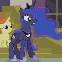 Size: 211x209 | Tagged: safe, screencap, character:princess luna, species:alicorn, species:pony, species:unicorn, episode:a royal problem, g4, my little pony: friendship is magic, adorkable, animated, cute, dancing, dork, duo, female, filly, gif, gif for breezies, indian summer, jewelry, mare, picture for breezies, regalia, silly, silly pony, smiling, swapped cutie marks