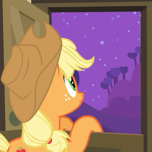 Size: 502x502 | Tagged: safe, screencap, character:applejack, species:earth pony, species:pony, episode:apple family reunion, g4, my little pony: friendship is magic, animated, clothing, cropped, feels, female, gif, hat, implied bright mac, implied pear butter, looking up, loop, mare, my parents are dead, night, perfect loop, shooting star, solo