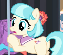 Size: 698x617 | Tagged: safe, screencap, character:coco pommel, species:earth pony, species:pony, episode:rarity takes manehattan, g4, my little pony: friendship is magic, female, plot, pole, solo