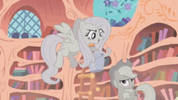 Size: 1280x720 | Tagged: safe, screencap, character:applejack, character:fluttershy, character:spike, character:twilight sparkle, character:twilight sparkle (unicorn), species:dragon, species:earth pony, species:pegasus, species:pony, species:unicorn, episode:the return of harmony, g4, my little pony: friendship is magic, animated, bucket, bucket of water, discorded, flutterbitch, golden oaks library, liarjack, sound, webm, wet, your face