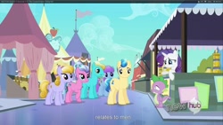 Size: 1920x1080 | Tagged: safe, screencap, character:bright smile, character:ivory, character:ivory rook, character:paradise (g4), character:rarity, character:sapphire joy, character:spike, species:crystal pony, species:pony, episode:the crystal empire, g4, my little pony: friendship is magic, amber waves, female, male, mare, stallion, youtube caption