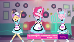 Size: 1920x1080 | Tagged: safe, screencap, character:pinkie pie, episode:coinky-dink world, eqg summertime shorts, g4, my little pony:equestria girls, clothing, dancing, doo wop, eyes closed, milkshake malt, open mouth, poor quality, server pinkie pie, sunny sugarsocks, sweet snacks cafe, tip top
