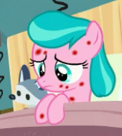 Size: 173x193 | Tagged: safe, screencap, character:aquamarine, species:pony, episode:a flurry of emotions, g4, my little pony: friendship is magic, bed, horsey hives, sad, sick, solo