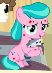 Size: 387x545 | Tagged: safe, screencap, character:aquamarine, species:pony, episode:a flurry of emotions, g4, my little pony: friendship is magic, cute, happy, horsey hives, sick, toy
