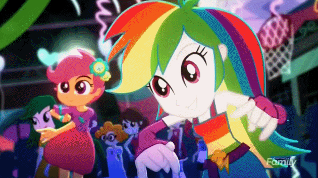 Size: 630x354 | Tagged: safe, screencap, character:rainbow dash, character:scootaloo, character:scribble dee, species:pegasus, species:pony, episode:raise this roof, eqg summertime shorts, g4, my little pony:equestria girls, animated, cute, cutealoo, fall formal, fall formal outfits, gif