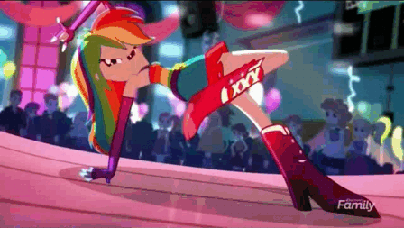 Size: 448x253 | Tagged: safe, screencap, character:rainbow dash, episode:raise this roof, eqg summertime shorts, g4, my little pony:equestria girls, animated, breakdancing, fall formal outfits, gif, good trick, spinning