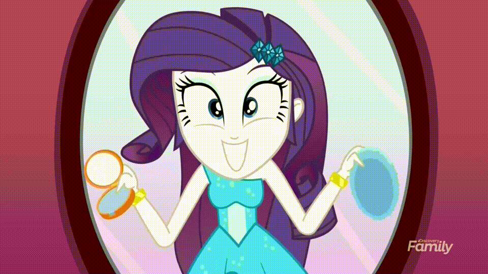 Size: 960x540 | Tagged: safe, screencap, character:rarity, episode:make up shake up, eqg summertime shorts, g4, my little pony:equestria girls, absurd file size, absurd gif size, animated, cute, fall formal outfits, gif, offscreen character, pov, raribetes