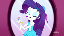 Size: 1280x720 | Tagged: safe, screencap, character:rarity, episode:make up shake up, eqg summertime shorts, g4, my little pony:equestria girls, lipstick, mouth hold