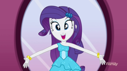 Size: 1280x720 | Tagged: safe, screencap, character:rarity, episode:make up shake up, eqg summertime shorts, g4, my little pony:equestria girls, cute, discovery family logo, happy, imma snuggle you, raribetes, smiling, solo