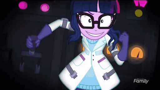 Size: 512x289 | Tagged: safe, screencap, character:twilight sparkle, character:twilight sparkle (scitwi), species:eqg human, episode:mad twience, eqg summertime shorts, g4, my little pony:equestria girls, angry, animated, crazy face, electricity, experiment, faec, gif, insanity, laboratory, mad scientist, rays, twilight snapple