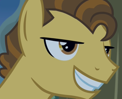 Size: 1321x1080 | Tagged: safe, screencap, character:grand pear, species:earth pony, species:pony, episode:the perfect pear, g4, my little pony: friendship is magic, bust, evil grin, grin, male, portrait, smiling, solo, stallion, young grand pear, younger